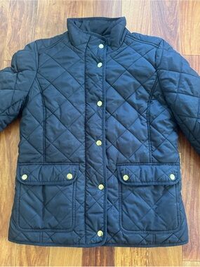 J. Crew Black Quilted Puffer Jacket with Gold Buttons